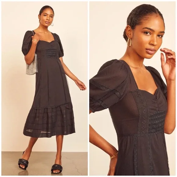 Reformation Norwich Organic Cotton Midi Dress Black - Picture 1 of 8